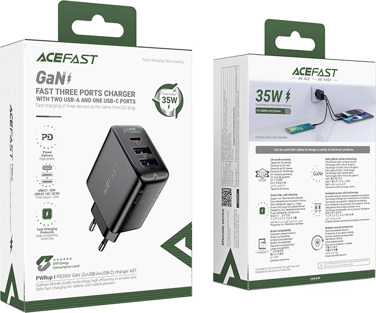 Karikues muri Acefast A57, 35W, 3 porta (2x USB-A + USB-C), GaN, i zi