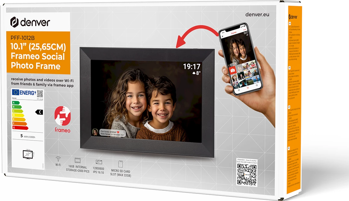 Kornizë dixhitale Denver Frameo PFF-1012B, 10.1", 16 GB, e zezë