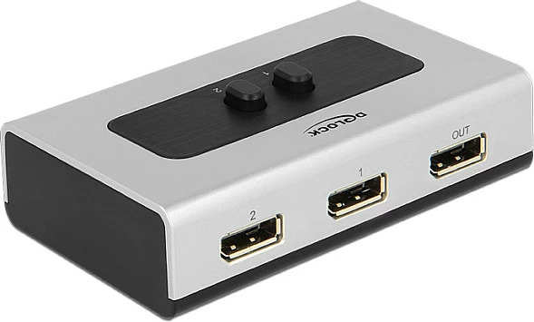 Switch DisplayPort DeLOCK 87668, 2 në 1, 2560x1440, zi/hiri