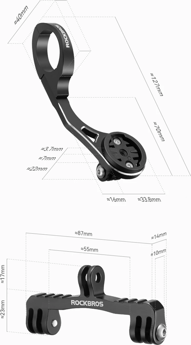 Mbajtëse timoni biçiklete Rockbros FK-301 2-në-1, për kompjuter Garmin/Wahoo/Bryton + dritë/kamerë GoPro, 31.8 mm, E zezë