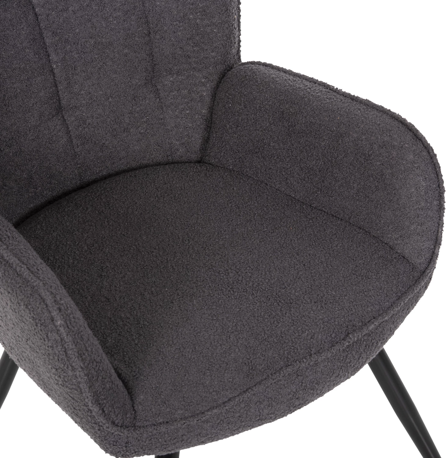 Fotelje CRAWLEY me tabure FH8918.21, pëlhurë boucle gri, këmbë metali të zeza, 70x74x105Hcm