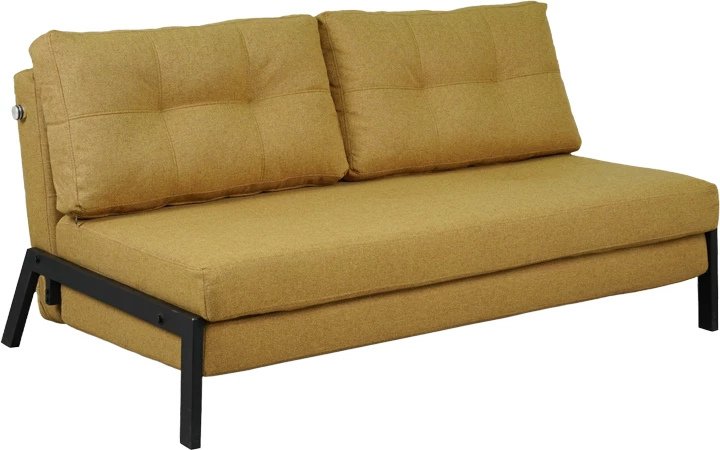 Krevat-sofá dyvendësh Fancy, material tekstili, ngjyrë e verdhë, këmbë të zeza, 150x92x77cm