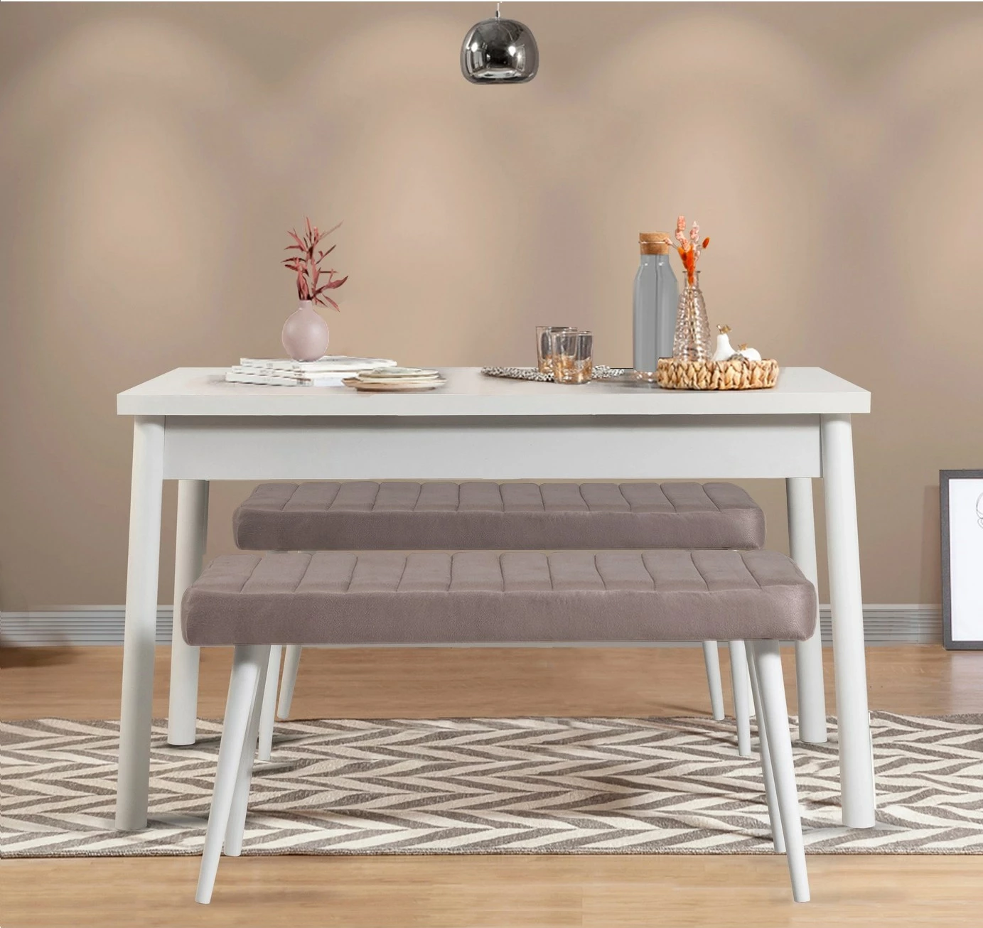 Set tavoline me dy ulëse, ngjyrë e bardhë dhe gri Soho, 3 pjesë, Skye Decor Costa 0701