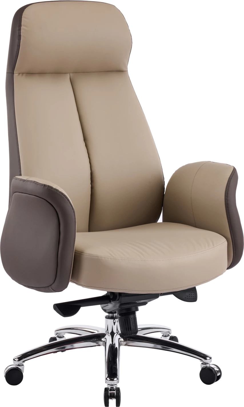 Karrige zyre ekzekutive DRAMON FH18356.02, lëkurë PU bezhë-kafe, bazë kromi, 66x70x132.5cm