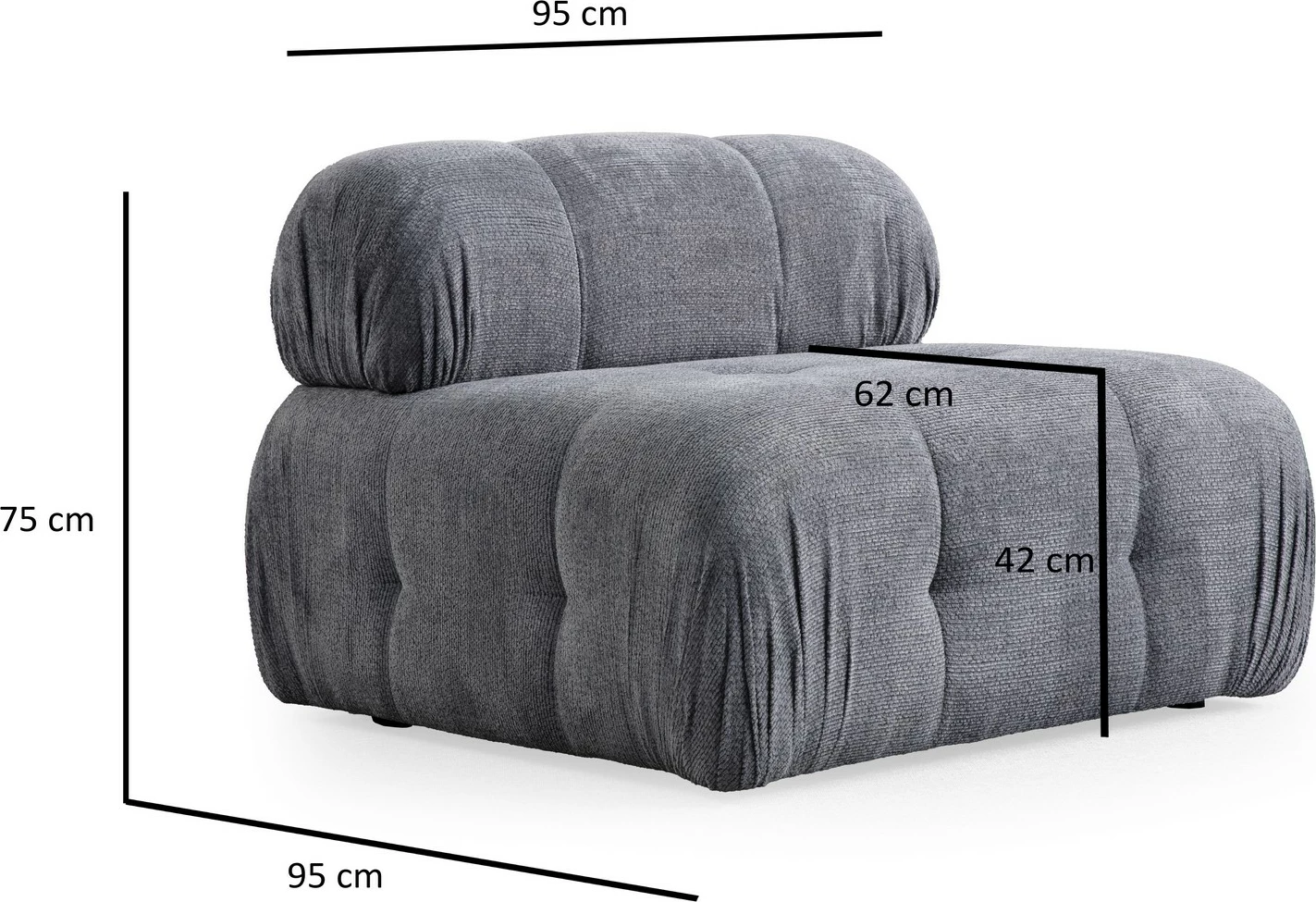 Divan treshe Atelier del Sofa, Petite 3, ngjyrë gri