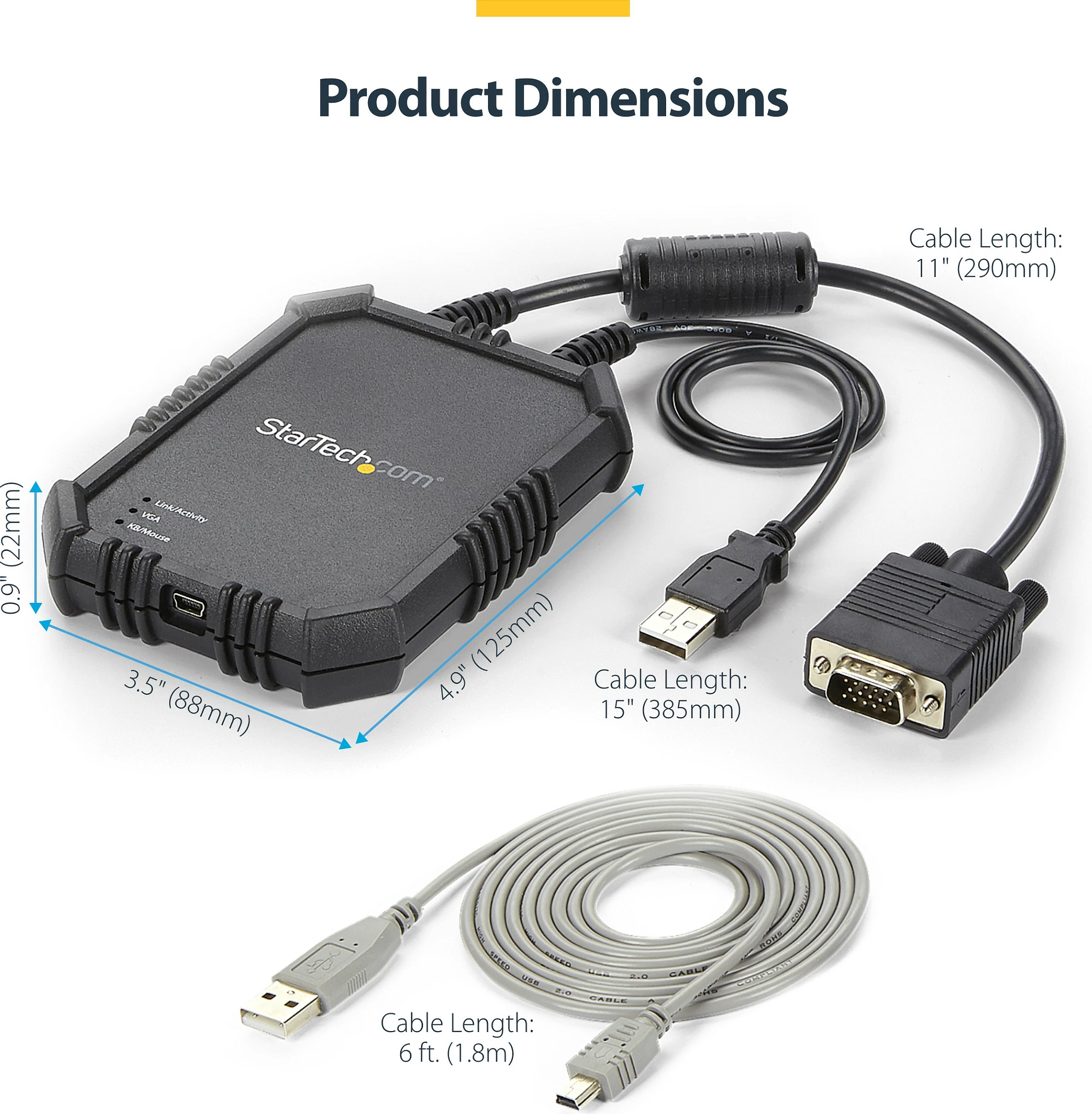 Adapter KVM StarTech NOTECONS02X, USB në VGA, 1920x1200 Full HD, me kabllo të integruara, i zi