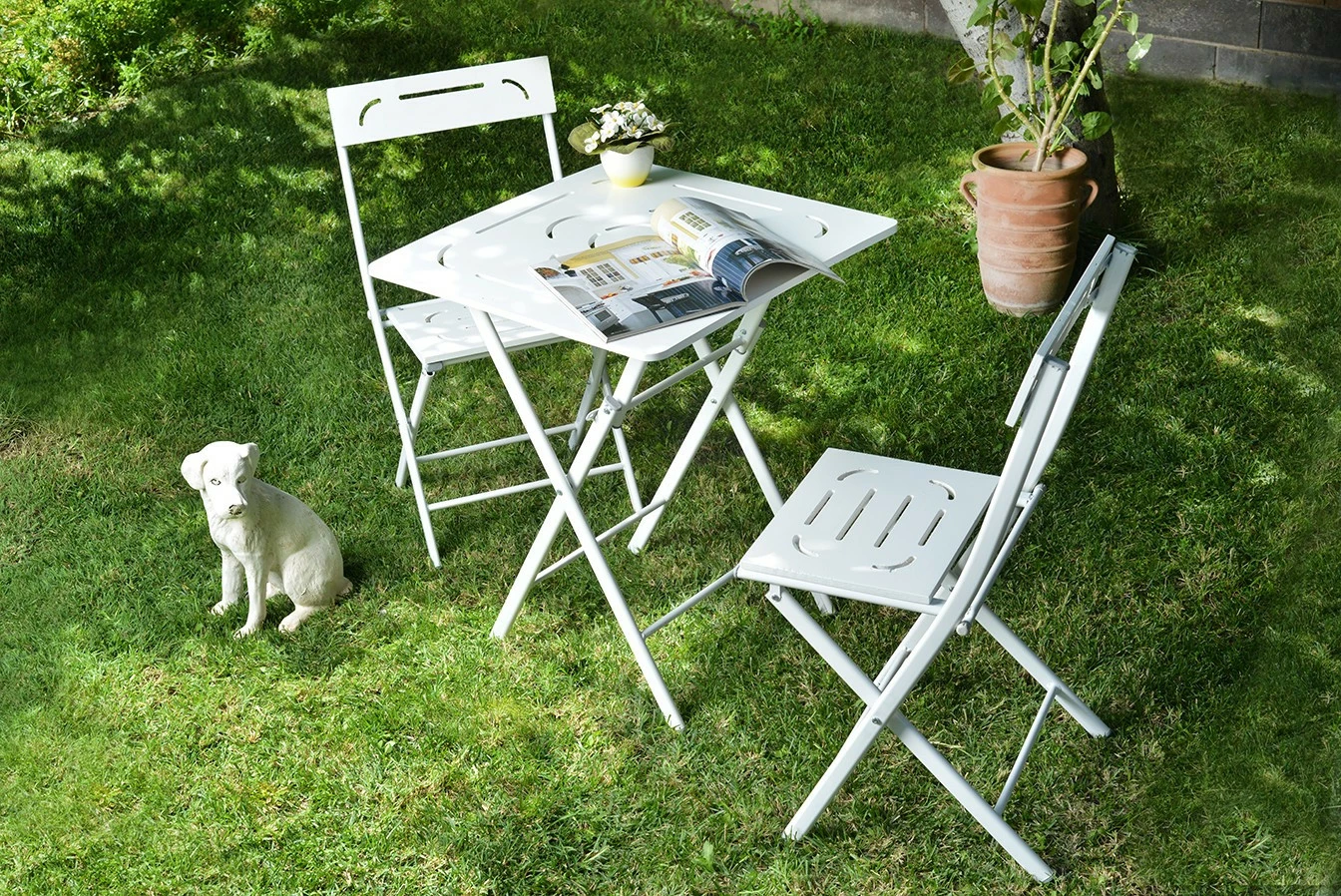 Set tavolinë me karrige për terasë, 3 pjesë, Hanah Home, Bistro Set 2, e bardhë