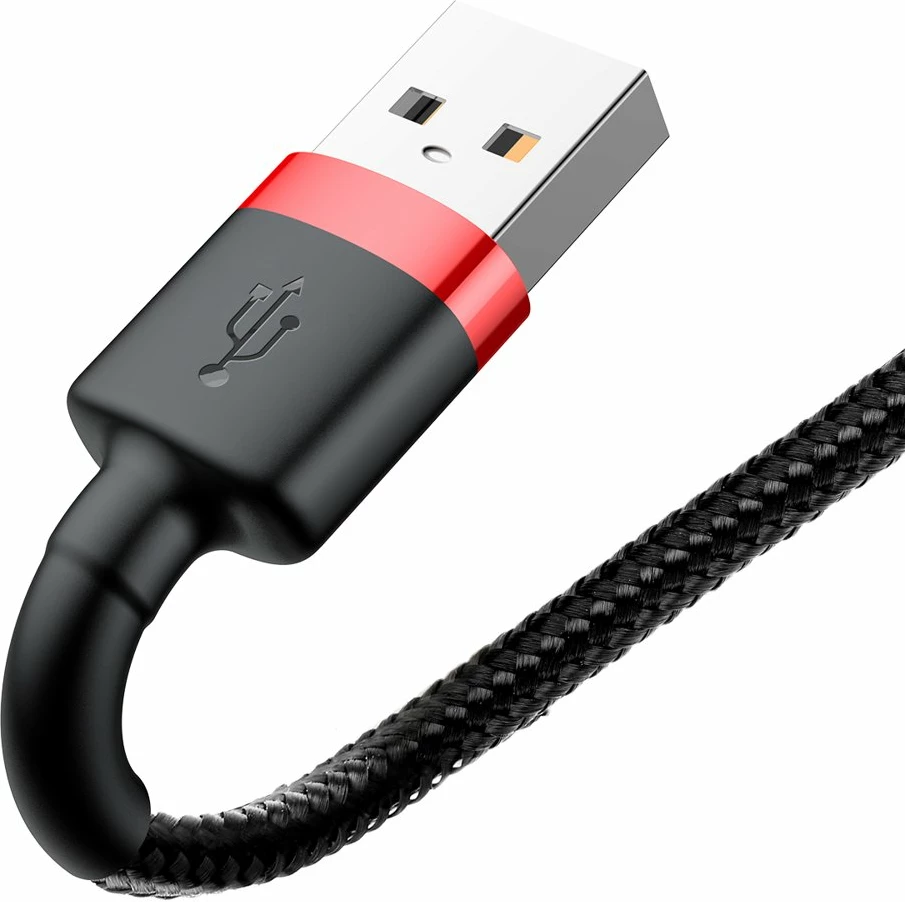 Kabllo Baseus Cafule CALKLF-A19, USB-A në Lightning, 0.5m, 2.4A, e zezë/kuqe