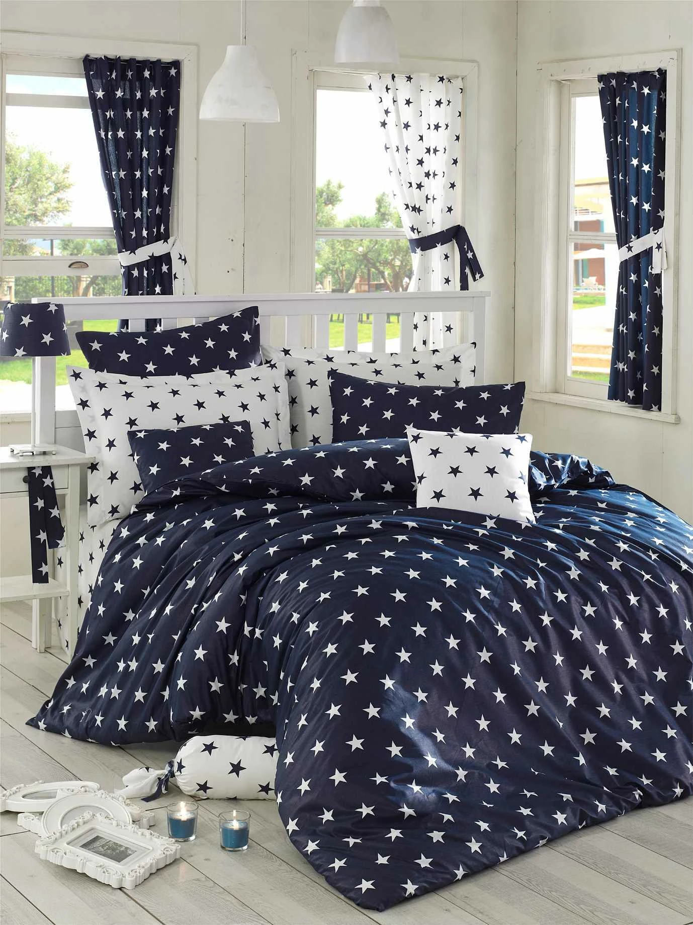 Set mbulesë jorgani për një person, L'Essentiel Linge de Maison, Starz, ngjyrë kaltër e errët dhe e bardhë
