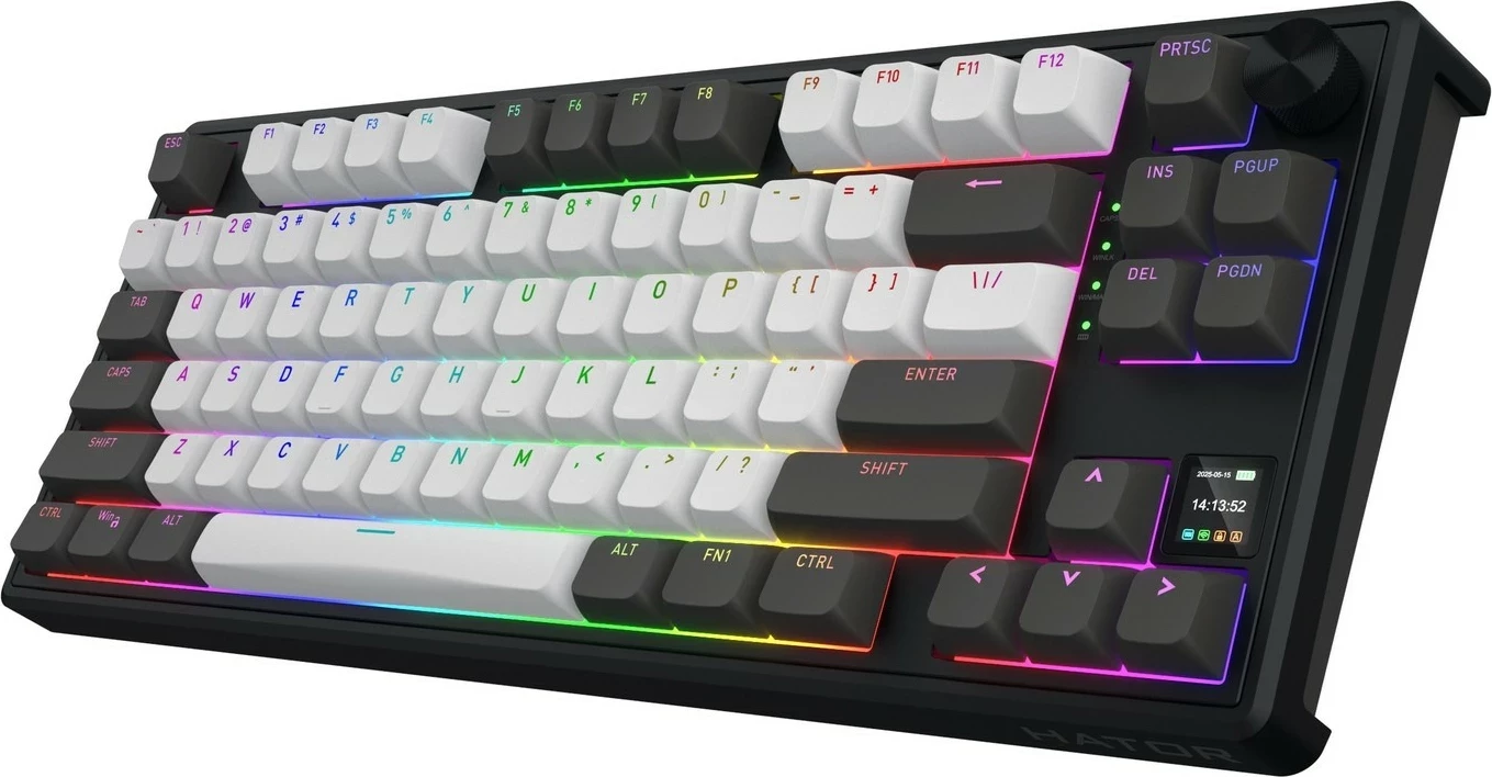Tastierë mekanike Hator Skyfall 80 PRO Wireless, RGB, 75%, hot-swap, gri-e zezë
