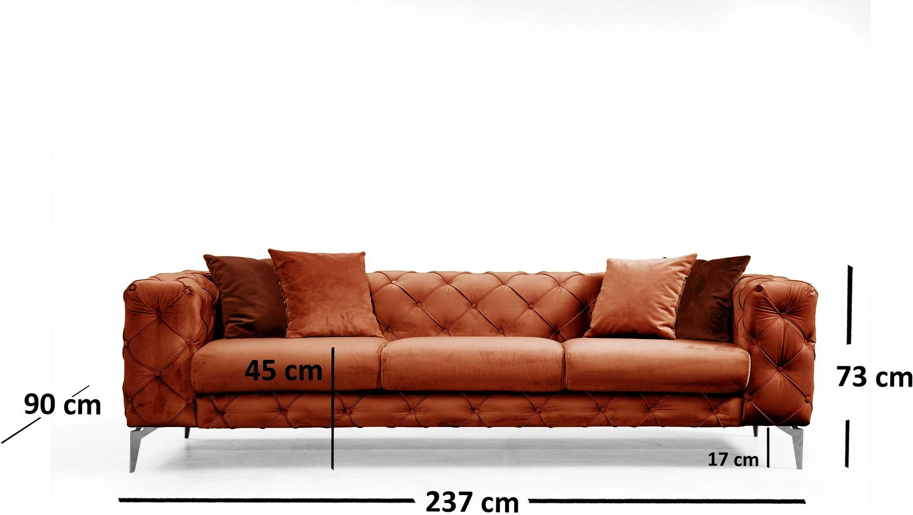 Divan treshe Como, portokalli, Atelier del Sofa