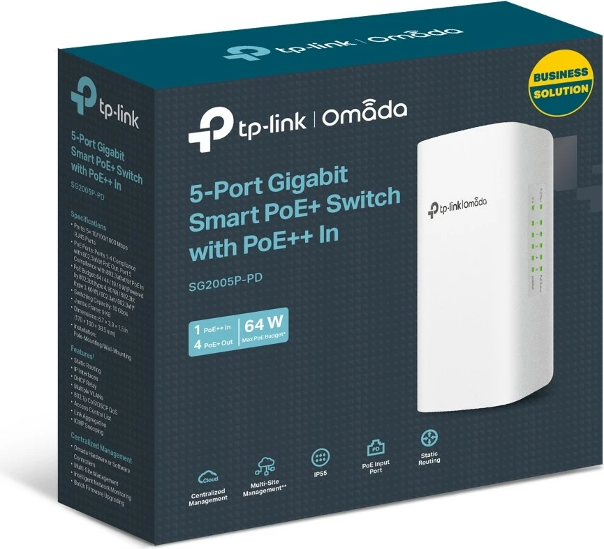 Switch TP-LINK SG2005P-PD Omada, 5 porta gigabit (1 PoE++ IN, 4 PoE+ OUT), i bardhë