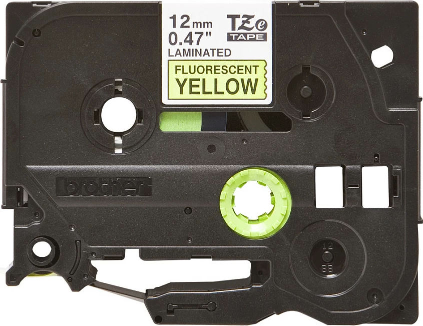Shirit etiketimi Brother TZe-C31, 12 mm x 5 m, shkrim i zi në të verdhë fluo