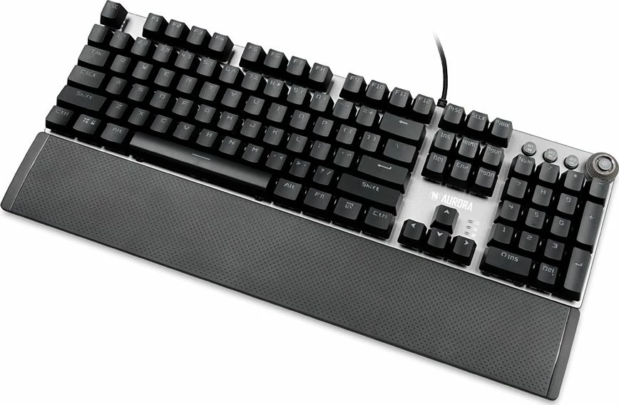 Tastierë mekanike iBOX Aurora K-3, RGB LED, KRGD Brown Switch, USB me kabllo, full-size 100%, me mbështetëse dore magnetike, argjend