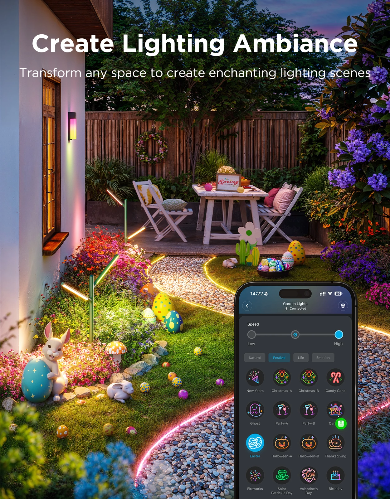 Drita kopshti outdoor Govee Outdoor Garden Lights RGBWWIC 1100 lm, Matter/Alexa/Google, set 2 copë