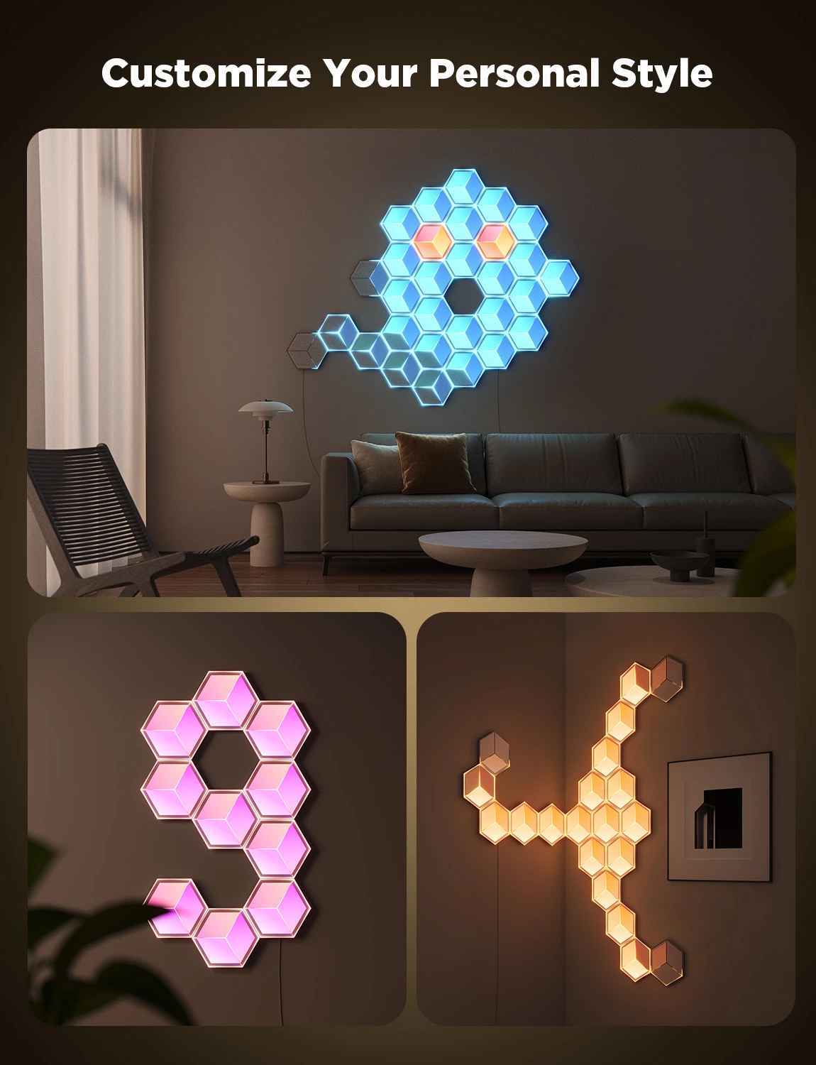 Panel dritash LED Govee Glide Hexagon Light Panels Ultra, RGBIC, Wi‑Fi, 7 copë