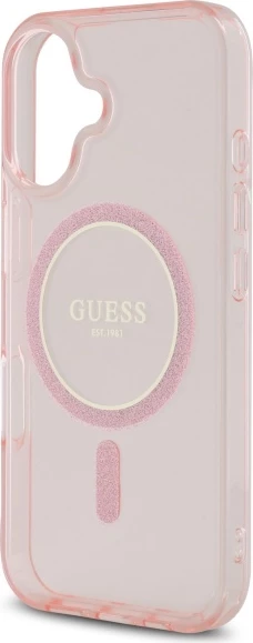 Mbështjellës Guess GUHMP16SHFGEREP për iPhone 16 6.1", hardcase, MagSafe, rozë