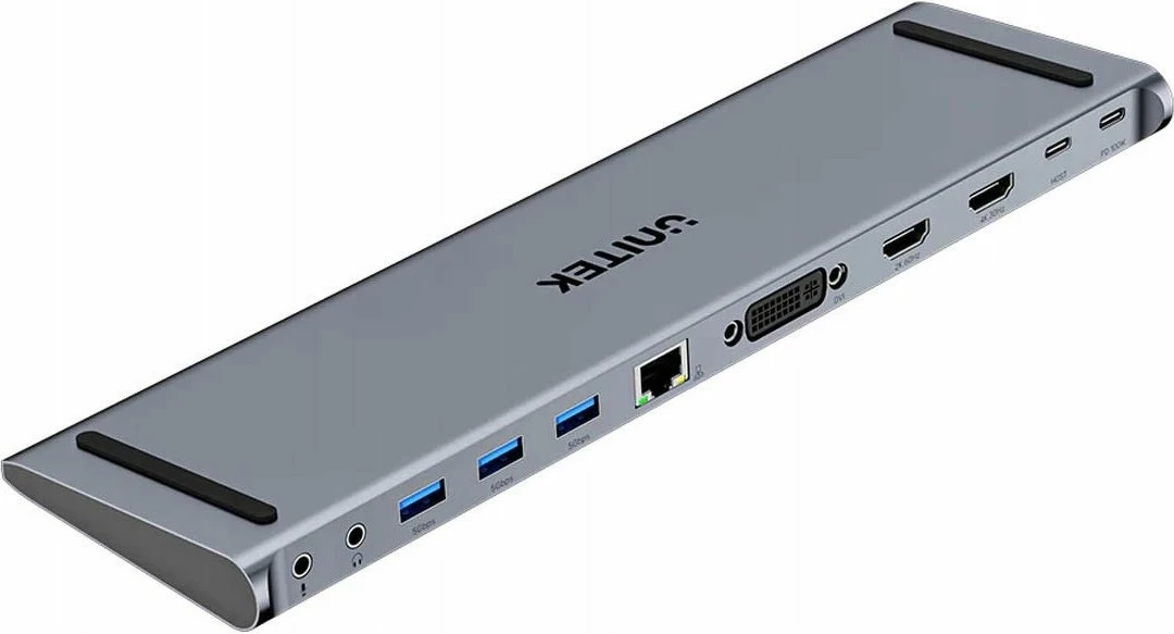 Docking station Unitek uHUB11+ USB-C DisplayLink 4K, PD 100W, 11 porta, gri, set me kabllo 0.6 m + adapter DVI-VGA