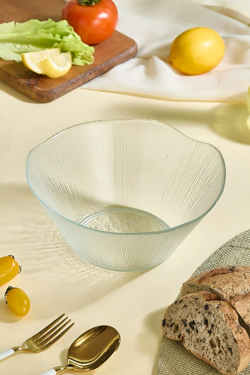 Enë qelqi për sallatë Hermia, Ekol, transparente, buzë e artë, 21cm