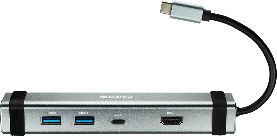 Hub USB-C CANYON DS-3 4n1 me HDMI, 2x USB 3.0, USB-C PD, Space Gray