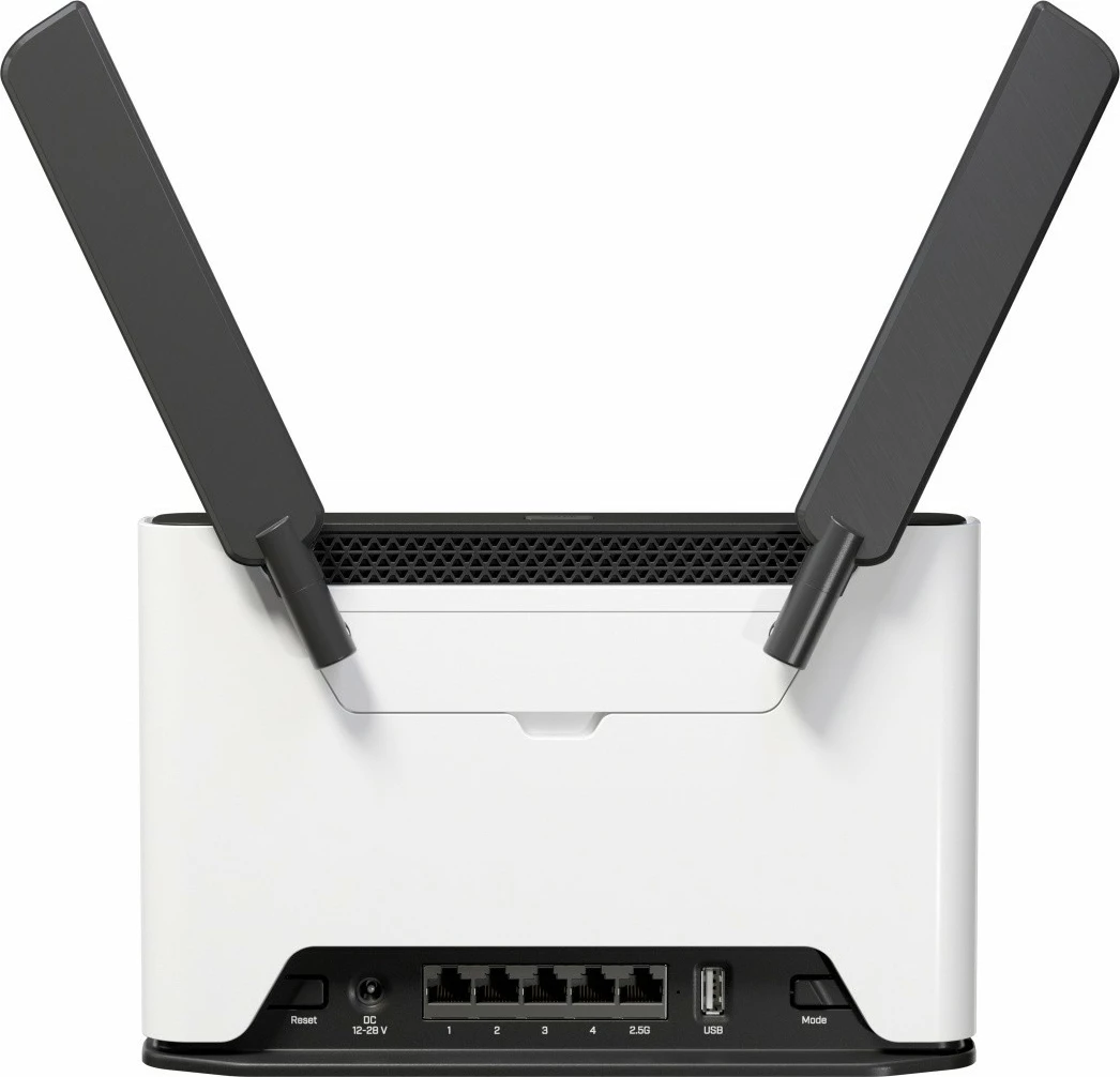 Router MikroTik Chateau 5G ax R17 S53UG+5HaxD2HaxD-TC&RG650E-EU, Wi‑Fi 6 dual‑band 2.4/5 GHz, modem 5G Release 17, 2.5G LAN + 4x Gigabit, 6 antena, eSIM/microSIM, bardh e zi