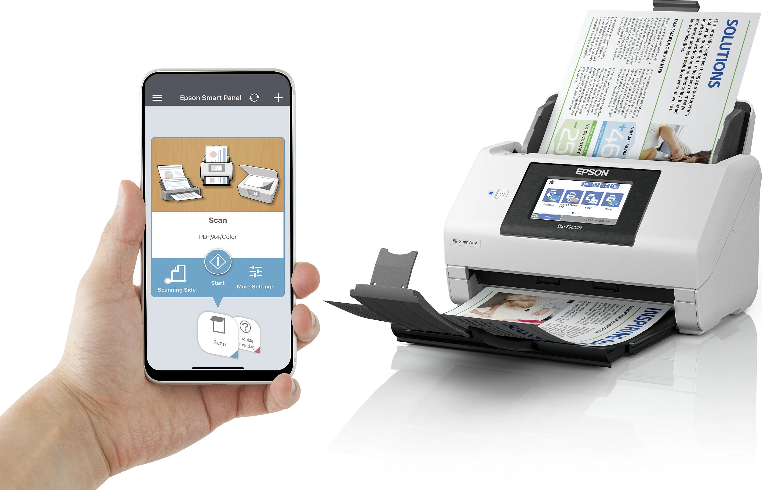 Skaner Epson WorkForce DS-790WN, 600x600 DPI, Wi-Fi, ADF, ekran me prekje