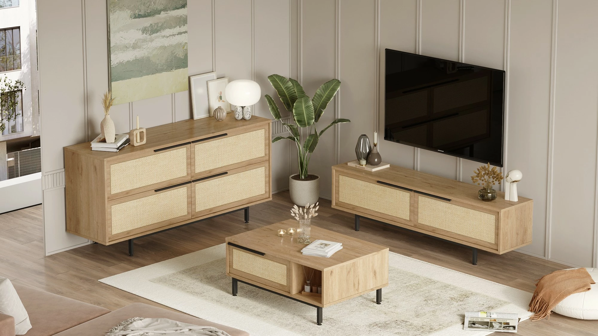 Set mobiljesh për dhomë dite Hanah Home, ON20-SU, ngjyrë lisi