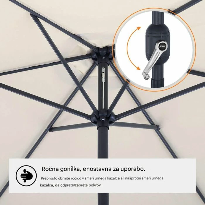 Çadër dielli VONHAUS 2522062 2.7m UV30+, me anim (tilt) dhe manivelë, bezhë