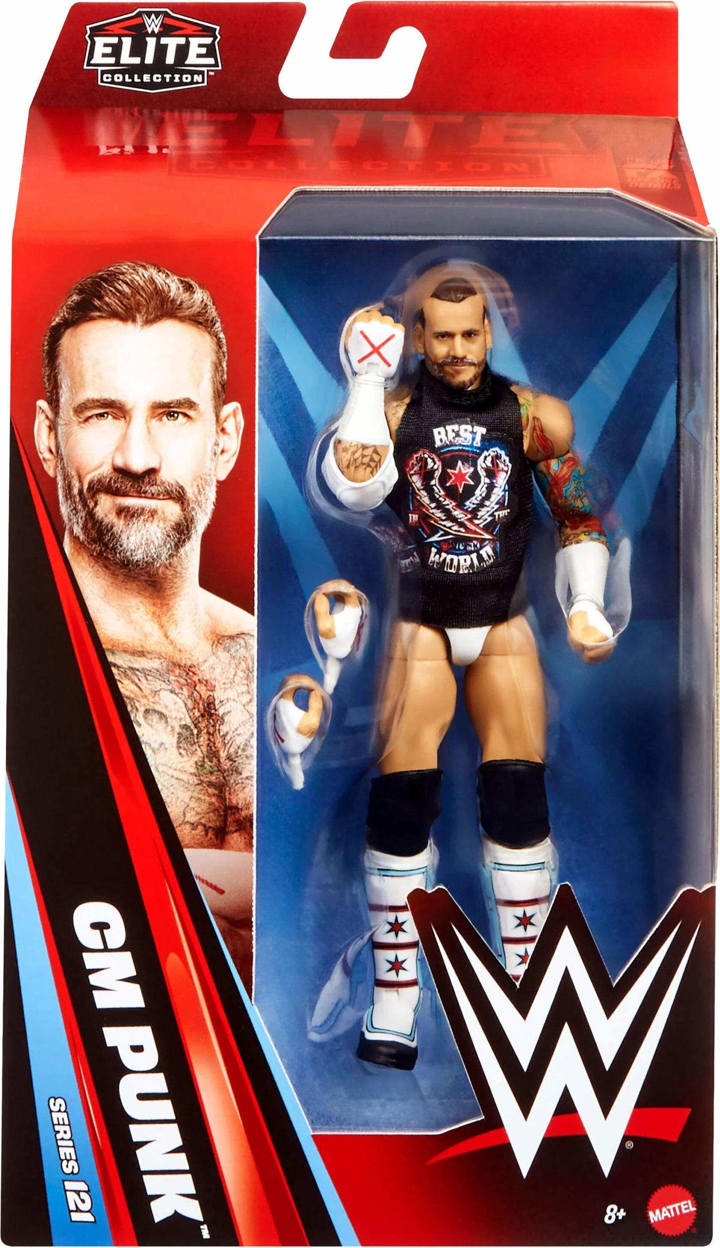 Figurinë koleksionuese Mattel WWE Elite CM Punk JHT46 15 cm, set me duar ndërruese dhe aksesorë