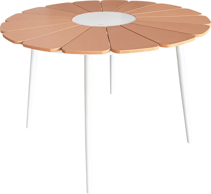 Tavolinë Pinap, alumin i bardhë, kompensatë ngjyrë natyrale, D110x74cm