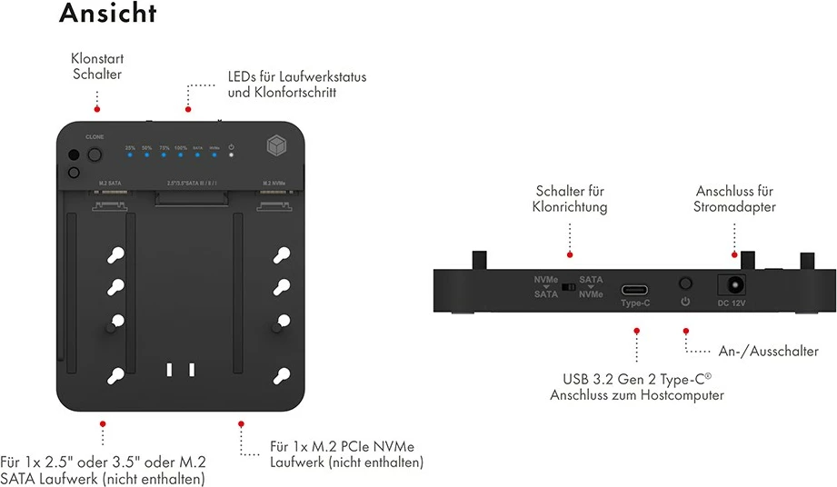 Docking station ICY BOX IB-2915MSCL-C31, klonim HDD/SSD, USB 3.2 Gen 2, i zi