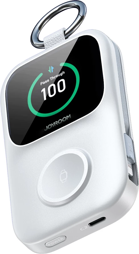 Powerbank Joyroom JR-W19 5000mAh, karikim wireless 5W për orë, me kabllo USB-C/Lightning, i bardhë