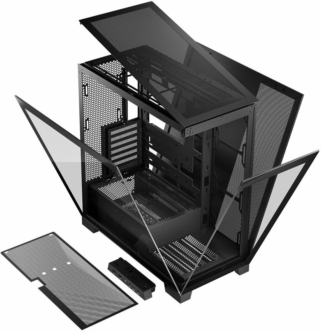 Kasë Modecom Volcano Space (AT-SPACE-PG-NF-10-000000-0002) Midi Tower ATX/Micro-ATX/Mini-ITX, xham i kalitur, USB-C, e zezë