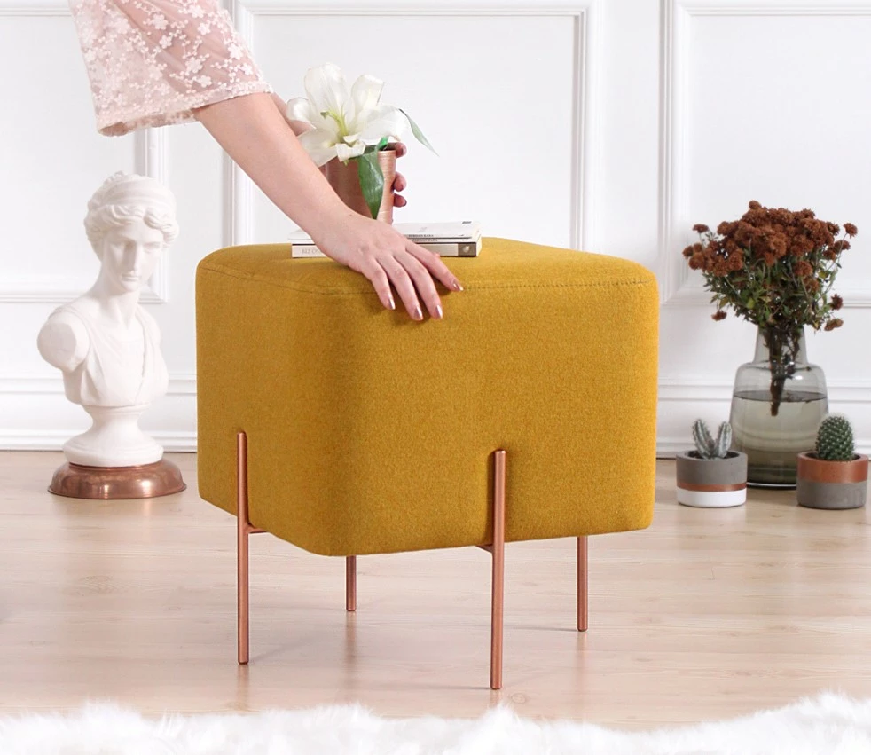 Puf Mustard Atelier del Sofa, këmbë bakri, 40x42x40cm