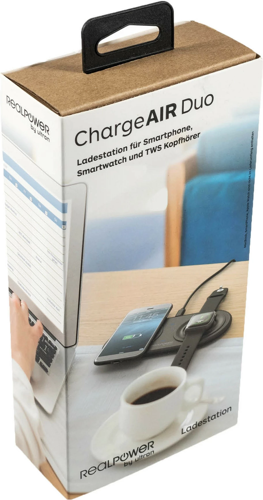 Karikues wireless RealPower ChargeAIR Duo, 15W, USB, për celular dhe smartwatch, i zi