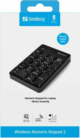 Tastierë numerike pa kabllo Sandberg Wireless Numeric Keypad 2 630-05, 2.4 GHz, USB-A nano receiver, e zezë