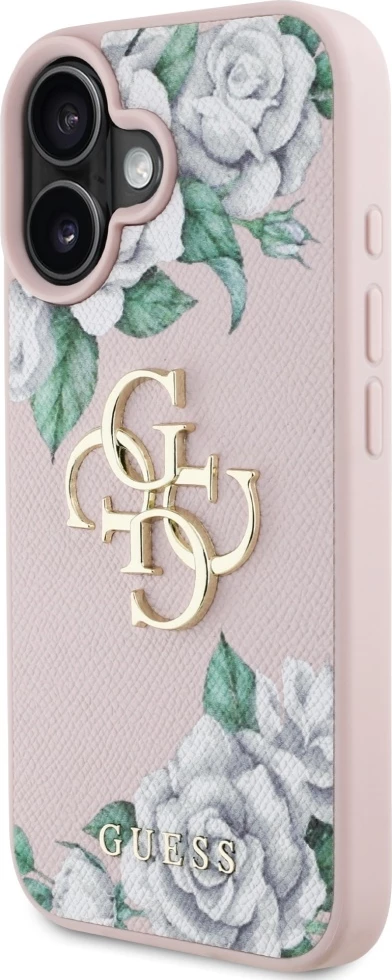 Mbështjellës Guess Grained Roses Big 4G logo për iPhone 16, Rozë