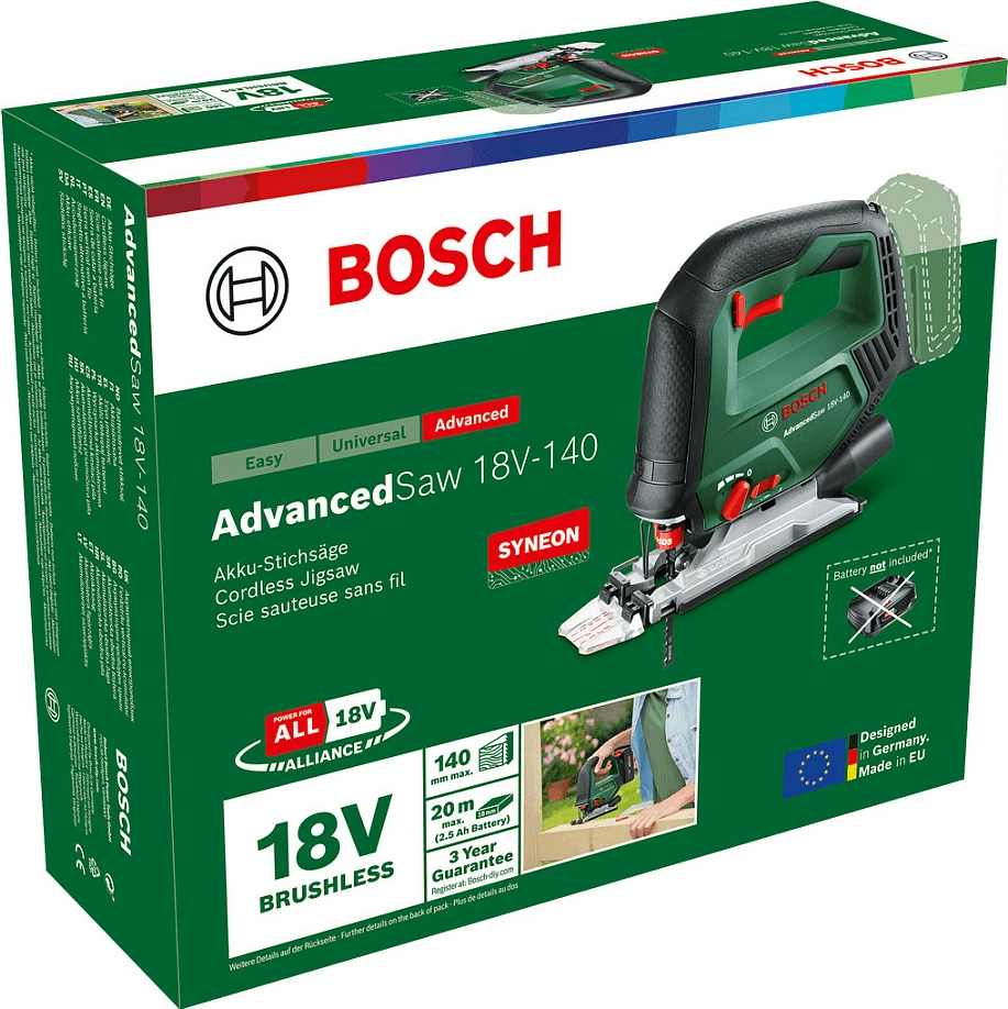 Sharrë tifo Bosch AdvancedSaw 18V-140, 18V, bateri Li-Ion 2.0Ah, me koffer, zi/gjelbër
