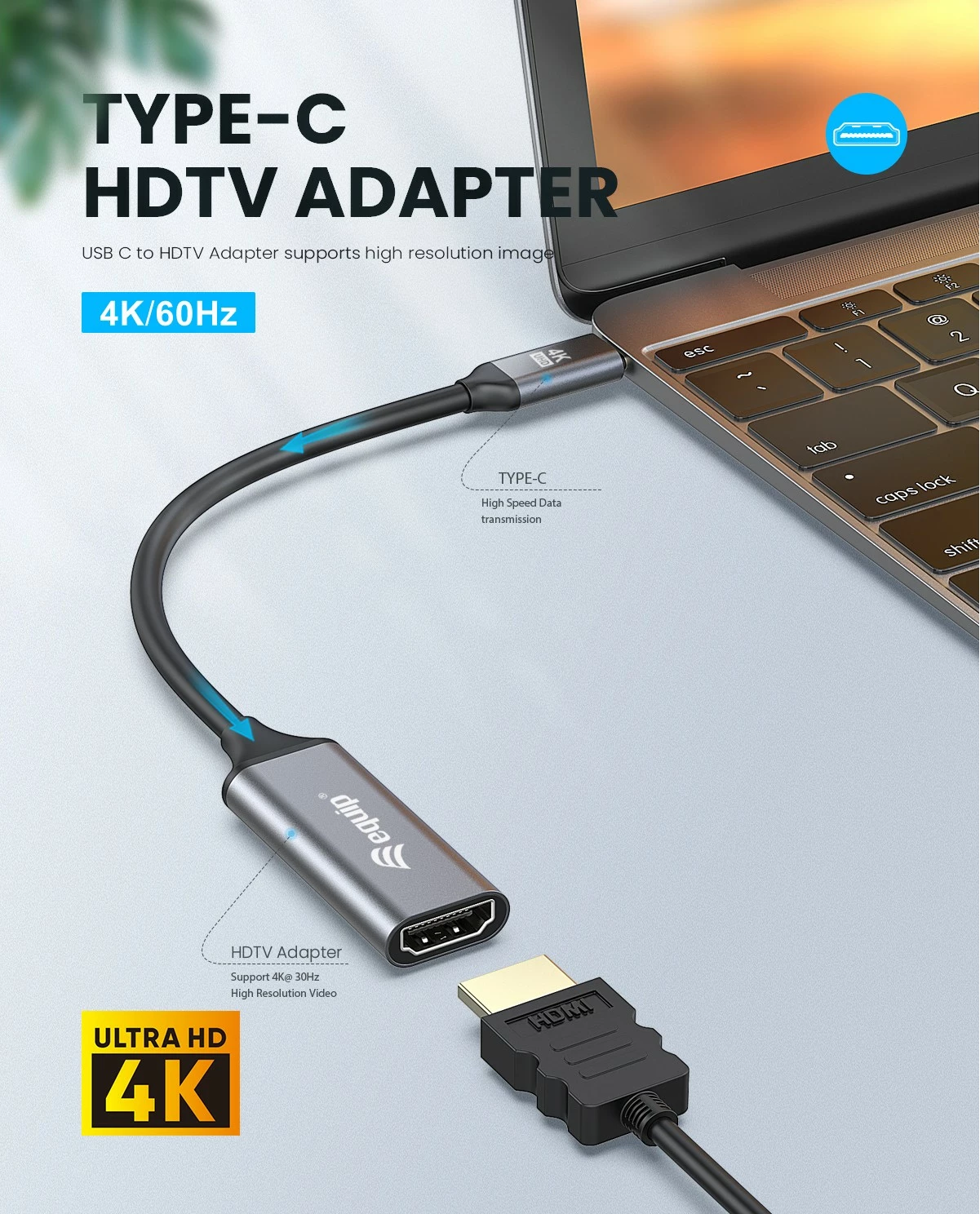 Adapter USB-C në HDMI 2.0 Equip, 4K/60Hz, 0.15m, i zi/gri