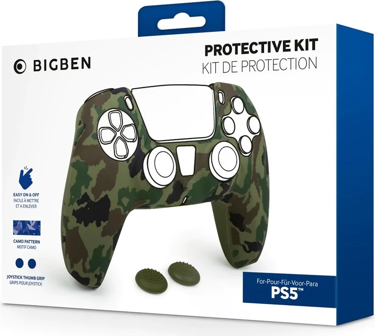 Mbrojtëse silikoni për kontrollor PS5 Bigben, Camo, me 2 kapëse për analogë, jeshile kamuflazh 2
