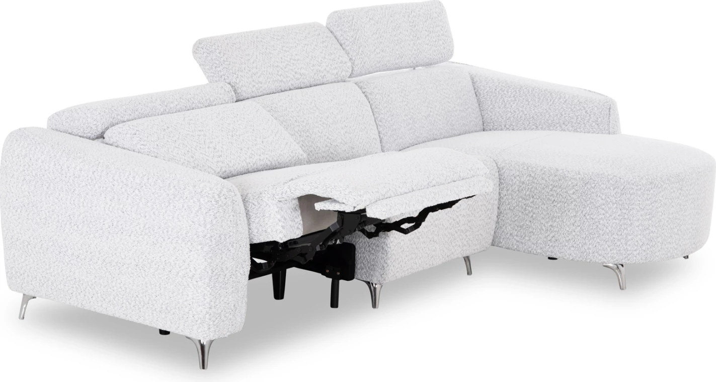 Këndore e djathtë, divan treshe me recline Valente CD3317.01R, stof gri e çelët, 275x160x104H