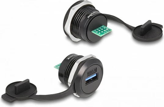 Portë USB DeLOCK USB 3.2 Gen 1 Type-A, femër në panel te PCB 8-pin, kapak pluhuri, e zezë