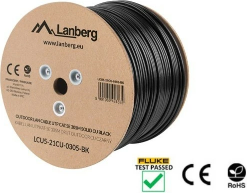 Kabllo rrjeti UTP Lanberg LCU5-21CU-0305-BK, Cat 5e, 305m, e zezë