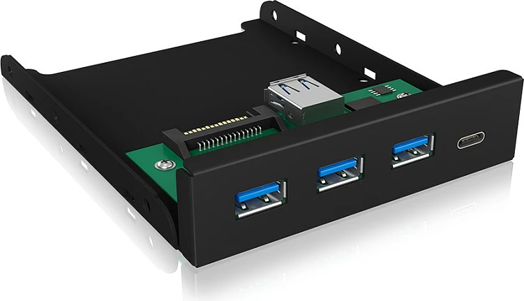 Hub USB ICY BOX IB-HUB1418-i3, panel i përparmë për kasë, 3x USB-A 3.2 Gen 1, 1x USB-C, i zi