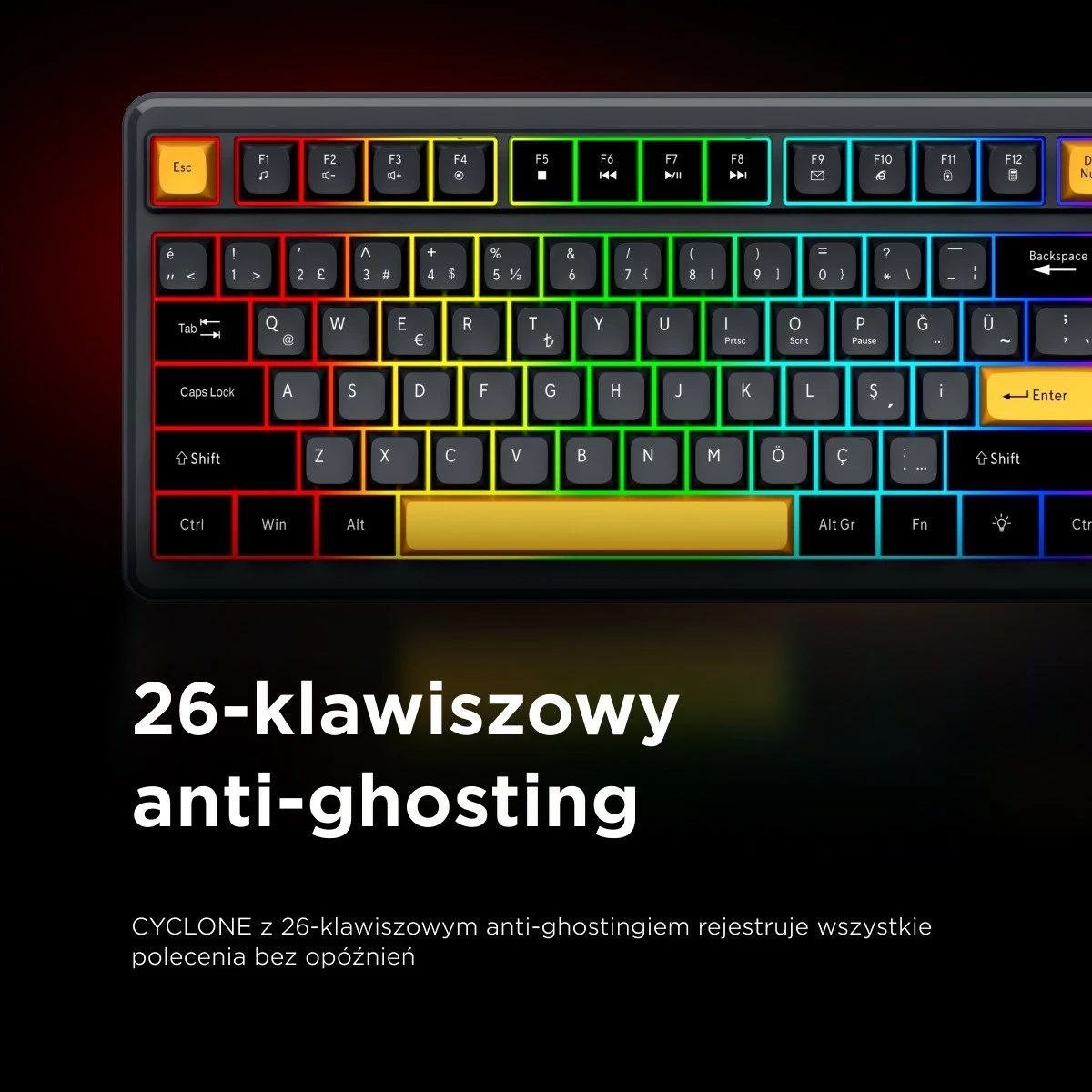 Tastierë gaming Rampage CYCLONE KNOB RGB 90%, 90 tasta, USB-C, e zezë