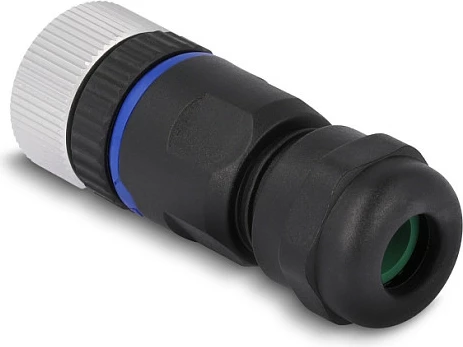 Konektor DeLOCK M12 A-coded 4-pin femër, cross-connector, IP67, metal, zi/argjend