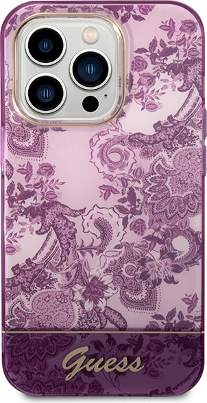 Mbështjellës Guess Porcelain Collection për iPhone 14 Pro Max, fuchsia