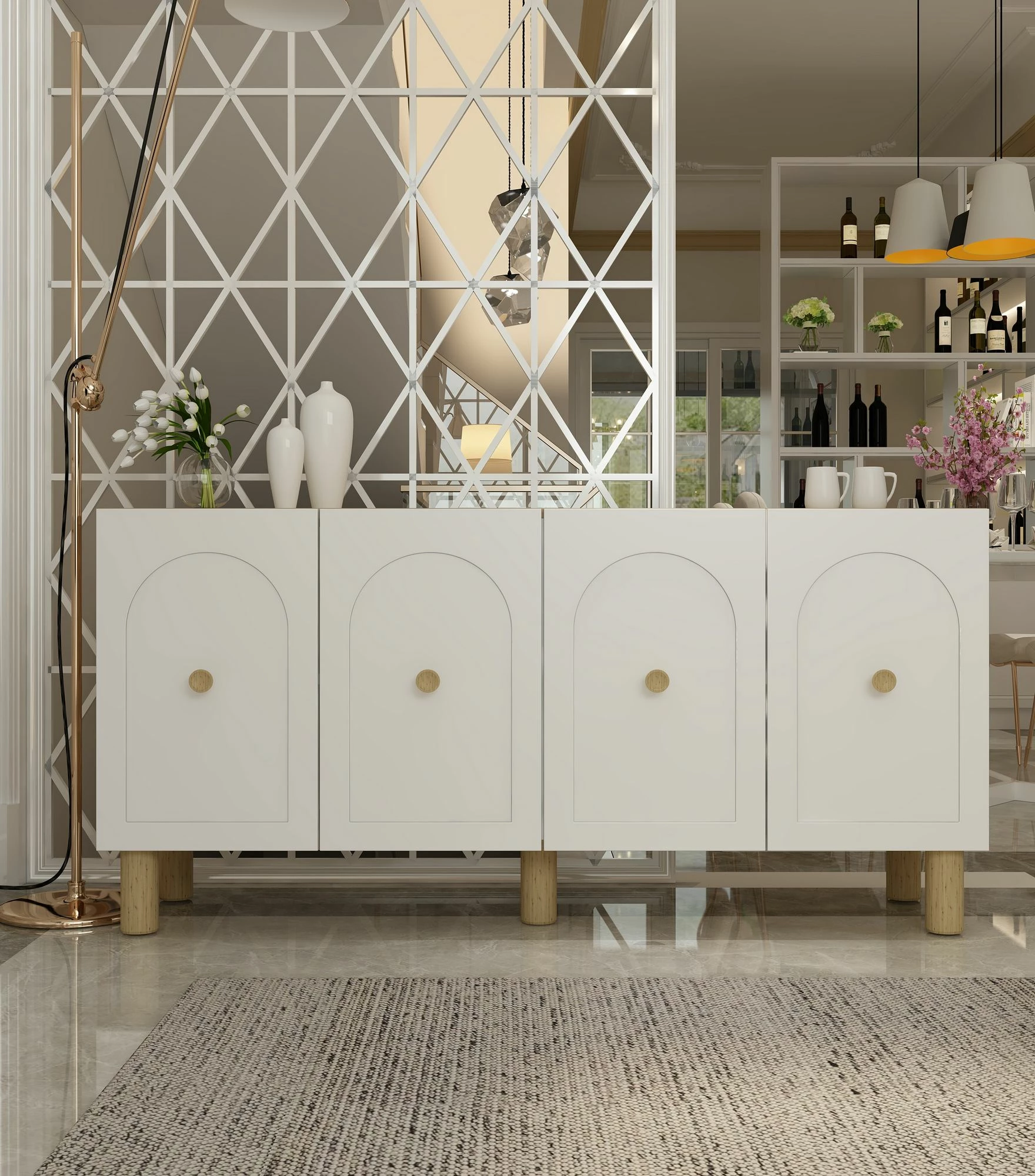 Konsol Skye Decor, Elle, ngjyrë lisi safir dhe e bardhë