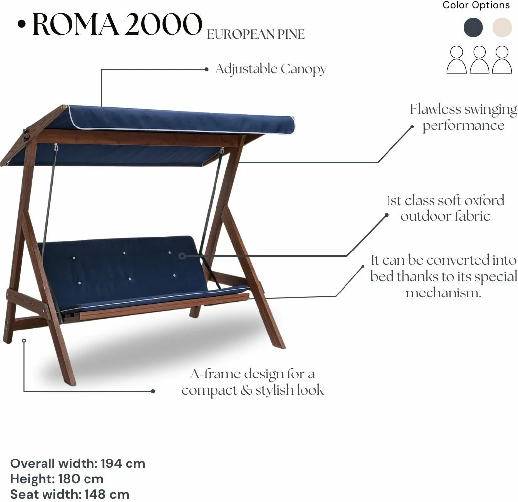 Karrige lëkundëse treshe për kopsht, ngjyrë navy blue, Skye Decor Roma 2002