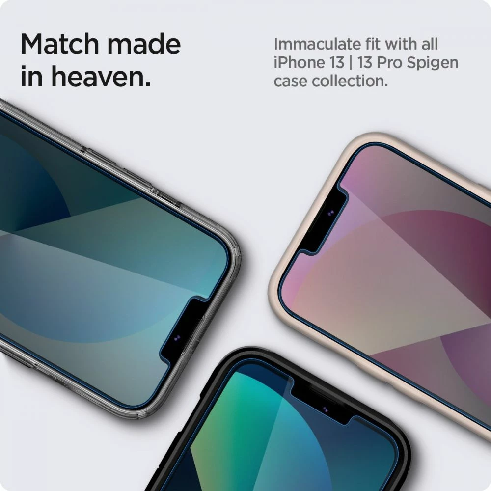 Xham mbrojtës privatësie i kalitur Spigen Glas.tR EZ Fit për iPhone 13/13 Pro/14/16e/17e, 2 copë